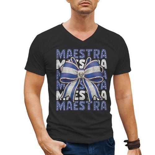 Maestra El Salvador Coquette Bow Hispanic Spanish Teacher Men's V-Neck T-Shirt - teacherstshirts.com AU