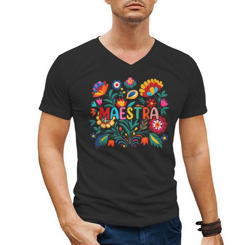 Maestra Flowers Spanish Teacher Cinco De Mayo Men's V-Neck T-Shirt - teacherstshirts.com AU