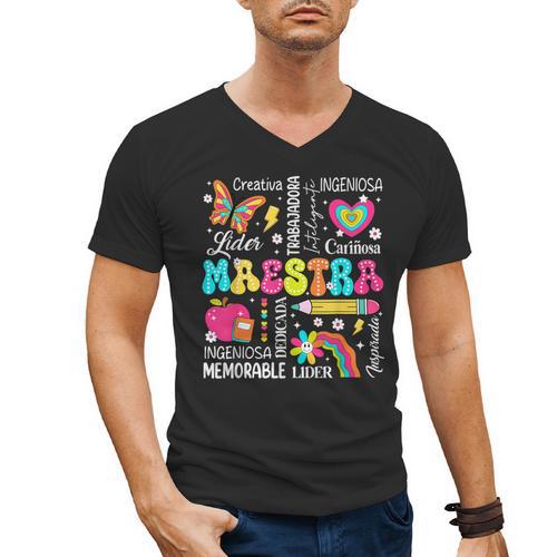 Maestra Spanish Teacher Back To School Maestra De Espanol Men's V-Neck T-Shirt - teacherstshirts.com UK