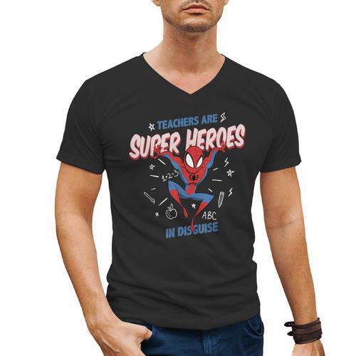 Marvel Spider-Man Teachers Are Super Heroes Men's V-Neck T-Shirt - teacherstshirts.com CA