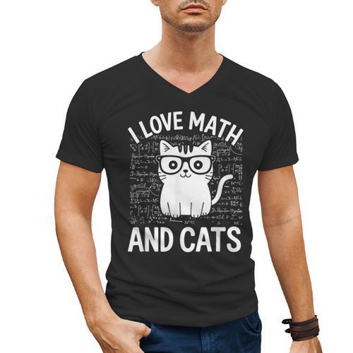 Math And Cats Apparel For Teachers Students Cat Lovers Men's V-Neck T-Shirt - teacherstshirts.com UK