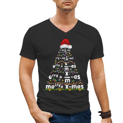 Math Equation Merry Xmas Season Teacher Christmas Tree Men's V-Neck T-Shirt - teacherstshirts.com CA