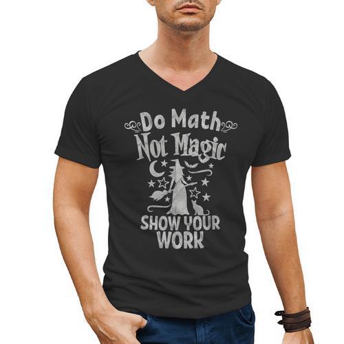 Do Math Not Magic Math Teacher Halloween Cat Witch Men's V-Neck T-Shirt - teacherstshirts.com
