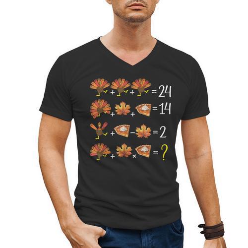 Math Number Thanksgiving Count Answer Pie Turkey Teacher Men's V-Neck T-Shirt - teacherstshirts.com AU