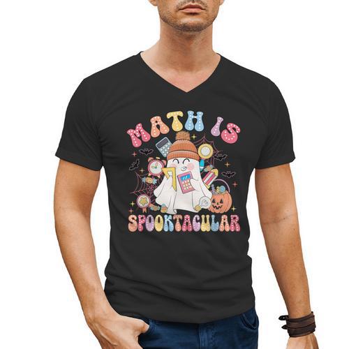 Math Is Spooktacular Math Teacher Spooky Halloween Men's V-Neck T-Shirt - teacherstshirts.com