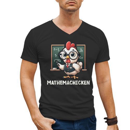 Math Teacher Chicken Mathemachicken Pun Men's V-Neck T-Shirt - teacherstshirts.com AU