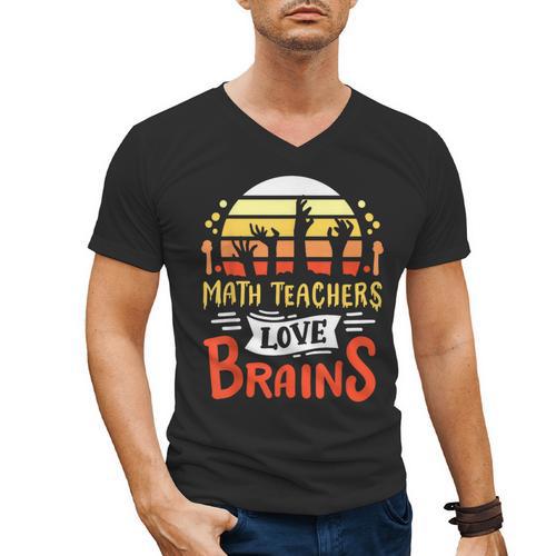 Math Teachers Love Brains Halloween Costume Zombie For Men Women Men's V-Neck T-Shirt - teacherstshirts.com AU