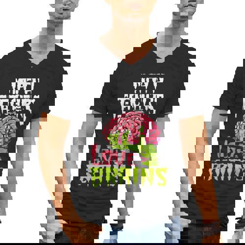 Math Teachers Love Brains Zombie Teacher School Halloween Men&#x27;s V-Neck T-Shirt - teacherstshirts.com