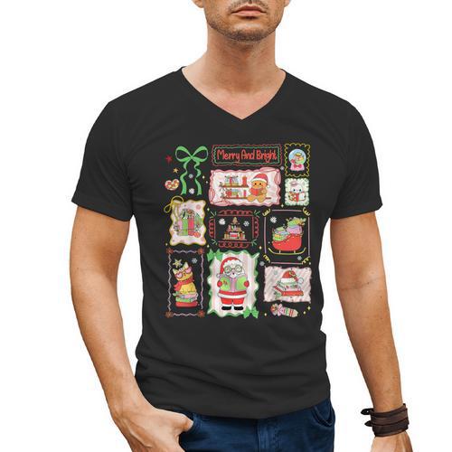 Merry And Bright Christmas Gingerbread Santa Book Teacher Men's V-Neck T-Shirt - teacherstshirts.com AU
