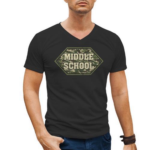 Middle School Camo Retro Back To School Teachers Men's V-Neck T-Shirt - teacherstshirts.com UK