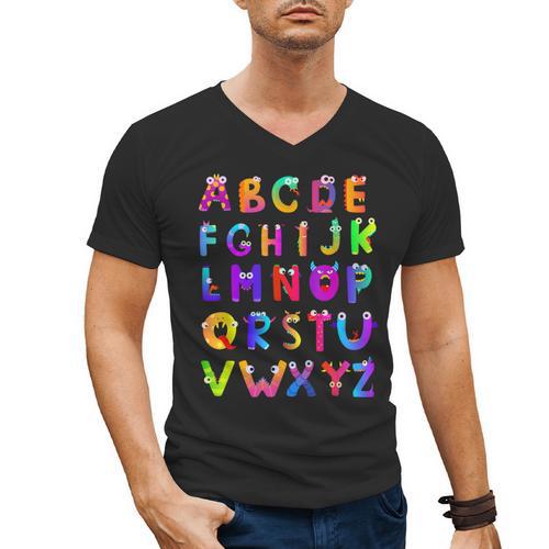 Monster ABC Cute Alphabet Halloween Teacher Costume Kids Men's V-Neck T-Shirt - teacherstshirts.com DE