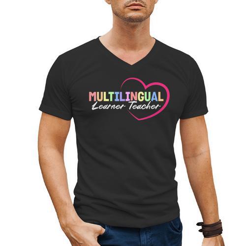 Multilingual Learner Teacher Heart Men's V-Neck T-Shirt - teacherstshirts.com