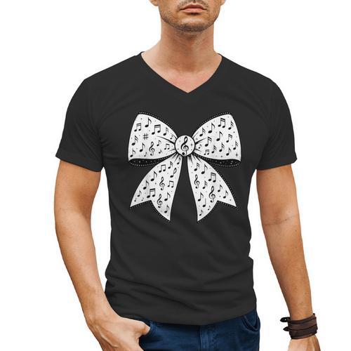Music Notes Coquette Bow Music Teacher School Musician Band Men's V-Neck T-Shirt - teacherstshirts.com