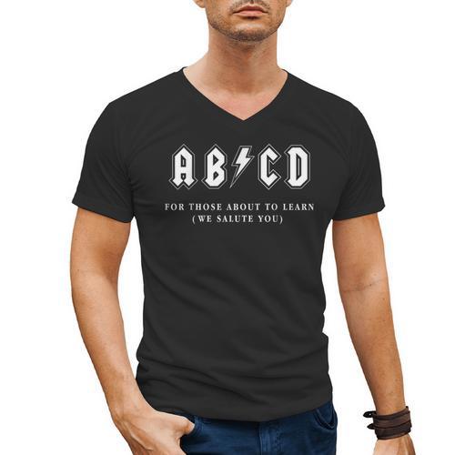 Music Teacher AB CD For Those About To Learn Rock Men's V-Neck T-Shirt - teacherstshirts.com