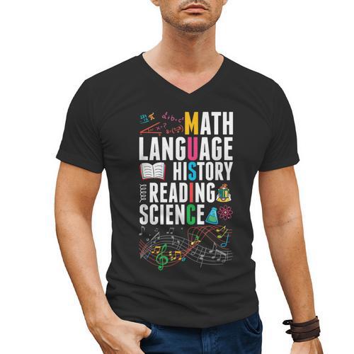 Music Teacher Music Math Language History Reading Science Men's V-Neck T-Shirt - teacherstshirts.com UK