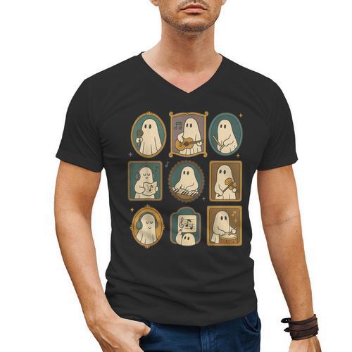 Music Teacher Orchestra Spooky Halloween Ghost Band Men's V-Neck T-Shirt - teacherstshirts.com UK