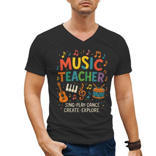 Music Teacher Music Sing Play Dance Choir Piano Men's V-Neck T-Shirt - teacherstshirts.com AU
