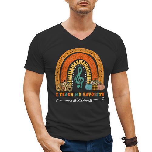 Music Teacher I Teach My Favorite Musicians Autumn Rainbow Men Women Men's V-Neck T-Shirt - teacherstshirts.com