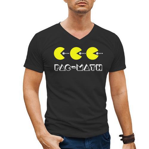 Nerdy Pac-Math Nom Retro Game Precalculus Math Teacher Men's V-Neck T-Shirt - teacherstshirts.com UK