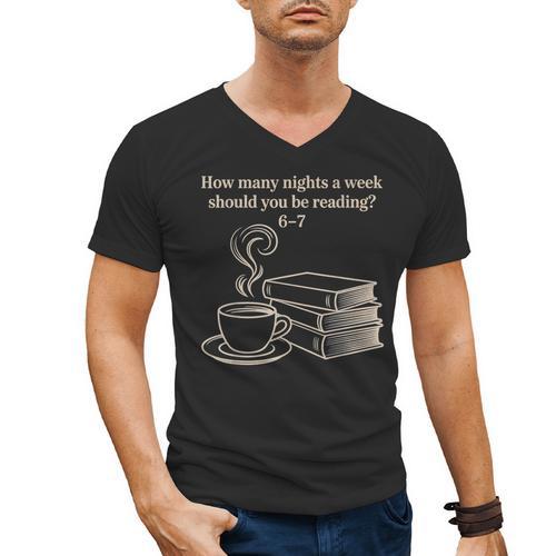 How Many Nights A Week Should You Be Reading 6-7 Teacher Fun Men's V-Neck T-Shirt - teacherstshirts.com
