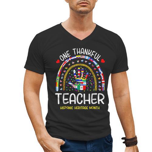 One Thankful Teacher Hispanic Heritage Month Countries Flags Men's V-Neck T-Shirt - teacherstshirts.com UK