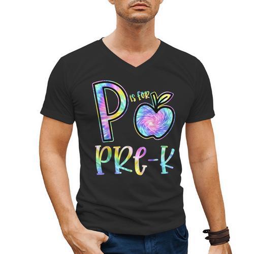 P Is For Pre-K Preschool Teacher Tie Dye Back To School Men's V-Neck T-Shirt - teacherstshirts.com UK