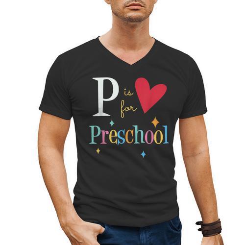 P Is For Preschool Teacher Student Back To School Men's V-Neck T-Shirt - teacherstshirts.com AU