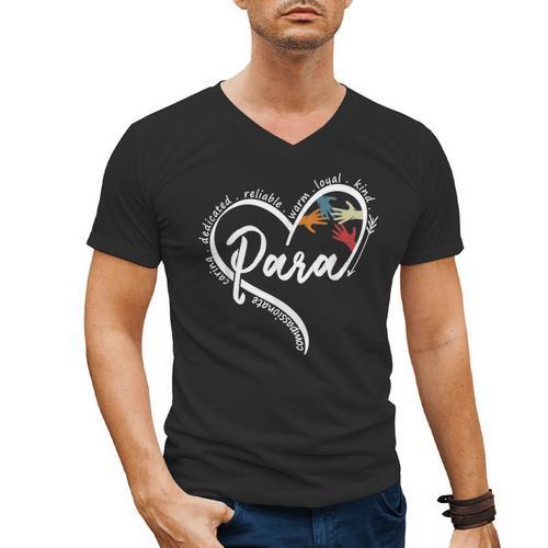 Para Heart Paraprofessional Teacher Paraeducator Men's V-Neck T-Shirt - teacherstshirts.com