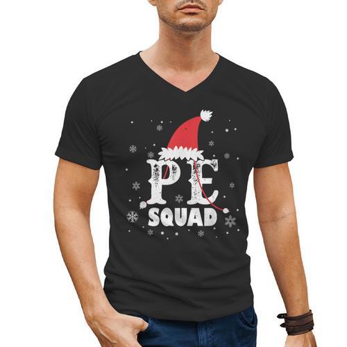 PE Squad Christmas PE Teacher Matching Xmas Men's V-Neck T-Shirt - teacherstshirts.com UK