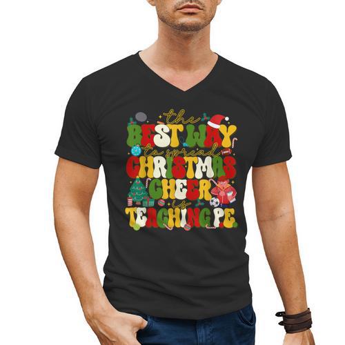 PE Teacher Christmas Holiday Men's V-Neck T-Shirt - teacherstshirts.com