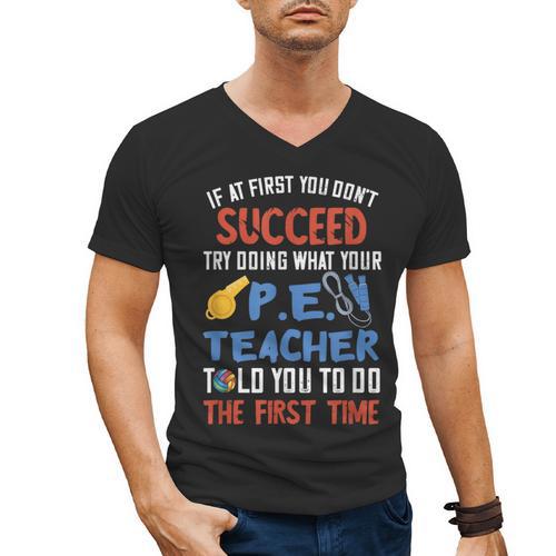 PE Teacher Succeed Sport Teacher School Fitness Gym Class Men Women Men's V-Neck T-Shirt - teacherstshirts.com AU