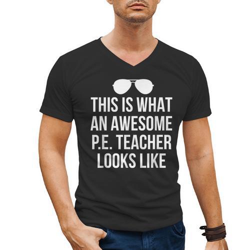 PE Teacher Sunglasses What Awesome Looks Like Men's V-Neck T-Shirt - teacherstshirts.com AU