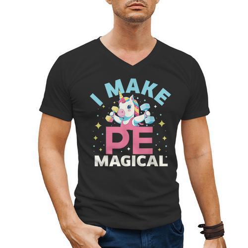 PE Teacher Unicorn I Make PE Magical Men's V-Neck T-Shirt - teacherstshirts.com CA