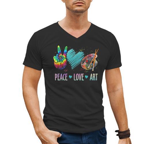 Peace Love Art Painting Palette Art Teacher Men's V-Neck T-Shirt - teacherstshirts.com CA