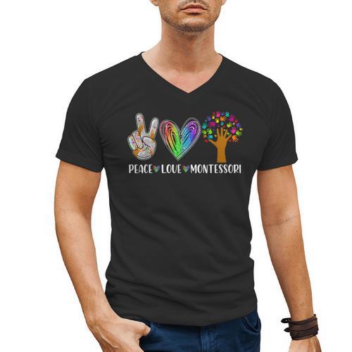Peace Love Montessori Daycare Teacher Appreciation Men's V-Neck T-Shirt - teacherstshirts.com AU