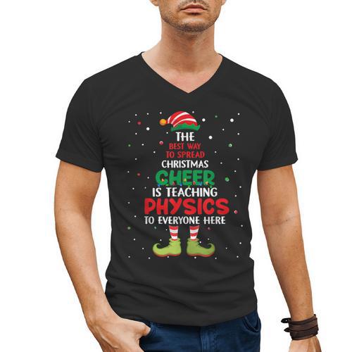 Physics Teacher Christmas Elf Christmas Cheer Men's V-Neck T-Shirt - teacherstshirts.com UK