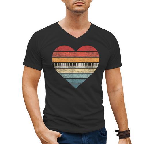 Pianist Retro Sunset Piano Keyboard Player Teacher Men's V-Neck T-Shirt - teacherstshirts.com DE
