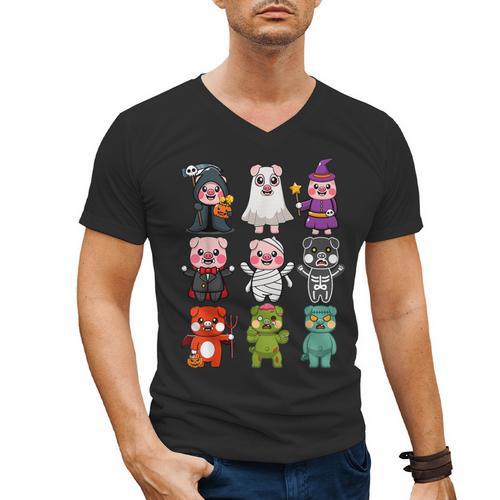 Pig Spooky Ghost Witch Boo-Jee Horror Pumpkin Pig Halloween Men's V-Neck T-Shirt - Bostonterriersmerch.com