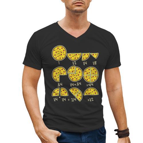 Pizza Salami Cheese Quick Math Fractions Math Teachers For Men Women Girls Kids Men's V-Neck T-Shirt - teacherstshirts.com