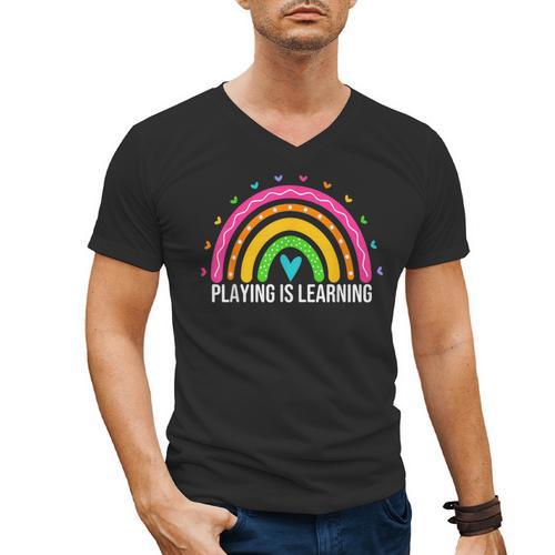 Playing Is Learning Early Childhood Education ECE Teacher Men's V-Neck T-Shirt - teacherstshirts.com DE