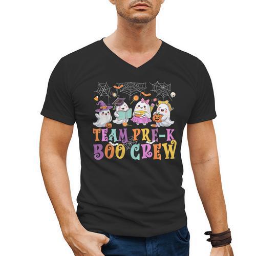Pre-K Boo Crew Ghost Halloween Teacher Student Men's V-Neck T-Shirt - teacherstshirts.com AU