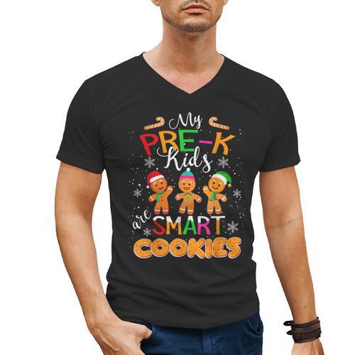 My Pre-K Kids Are Smart Cookies Christmas Teacher Men's V-Neck T-Shirt - teacherstshirts.com DE