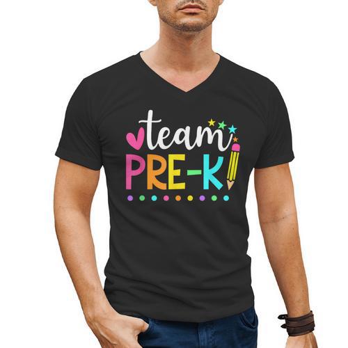 Pre-k Team Pencil Teacher Student Back To School Girls Men's V-Neck T-Shirt - teacherstshirts.com