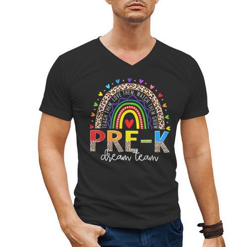 PreK Dream Team Leopard Rainbow Teacher Squad Back To School Men's V-Neck T-Shirt - teacherstshirts.com AU