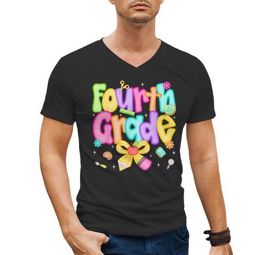 Preppy Fourth Grade Back To School 4th Grade Teacher Girls Men's V-Neck T-Shirt - teacherstshirts.com AU