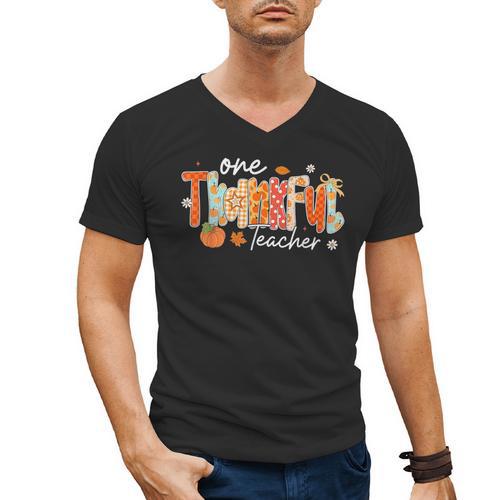 Preppy One Thankful Teacher Coquette Thanksgiving Teacher Men's V-Neck T-Shirt - teacherstshirts.com AU