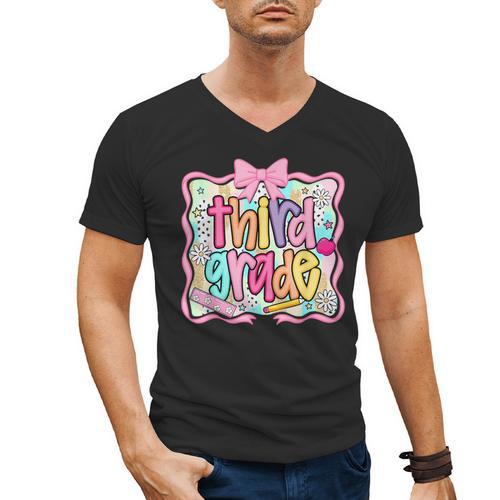 Preppy Third Grade Back To School Teacher Girl Kid Men's V-Neck T-Shirt - teacherstshirts.com AU