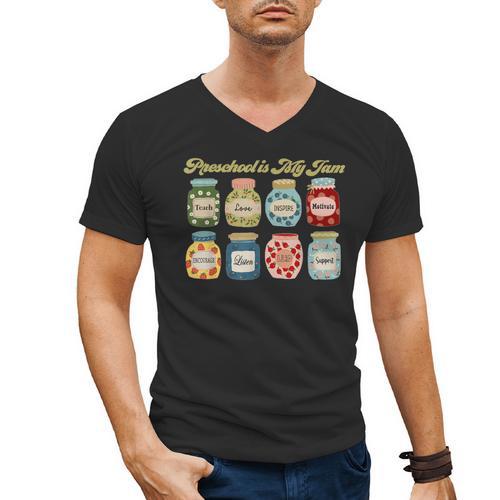 Preschool Is My Jam Retro Preschool Teacher Back To School Men's V-Neck T-Shirt - teacherstshirts.com UK