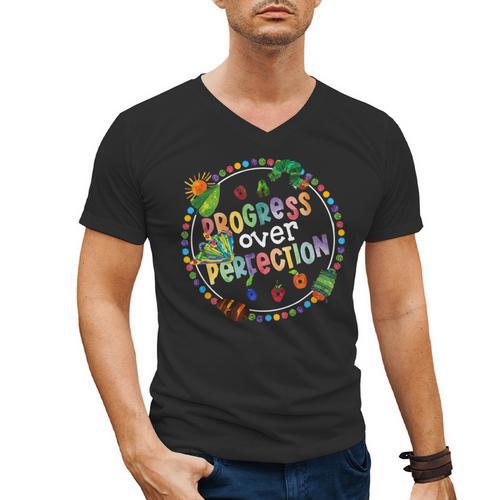 Progress Over Perfection Caterpillar Back To School Teacher Men's V-Neck T-Shirt - teacherstshirts.com DE