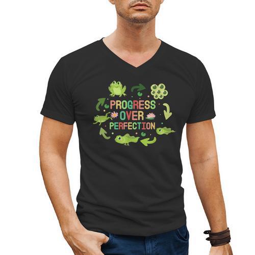 Progress Over Perfection Frog Back To School Teacher Men's V-Neck T-Shirt - teacherstshirts.com DE
